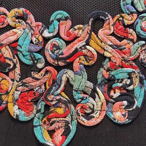 VTG '80's Carole Little Black Blouse Embroidered Sheer Bodice & Sleeve - Picture 12 of 13